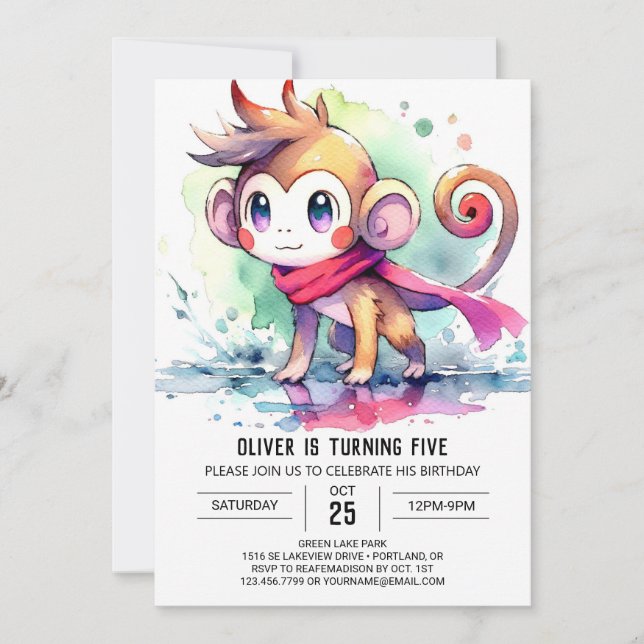 Convite Bohemian Digital Monkey Birthday (Frente)