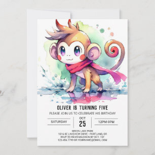 Convite Bohemian Digital Monkey Birthday