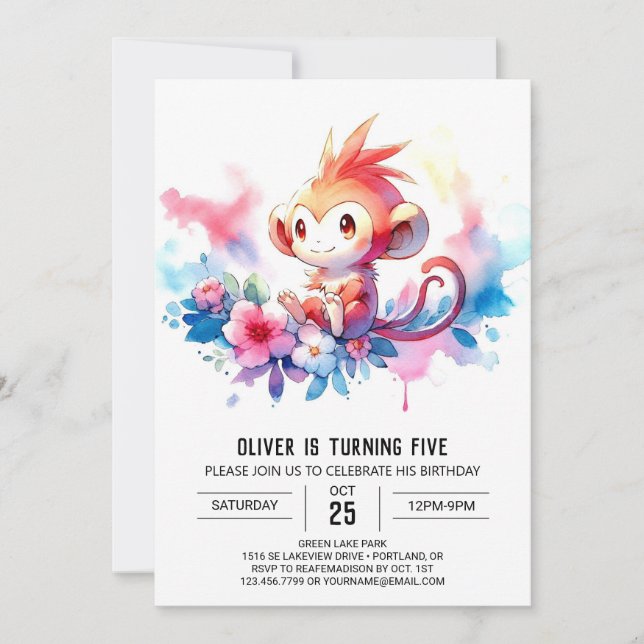 Convite Bohemian Digital Monkey Birthday (Frente)