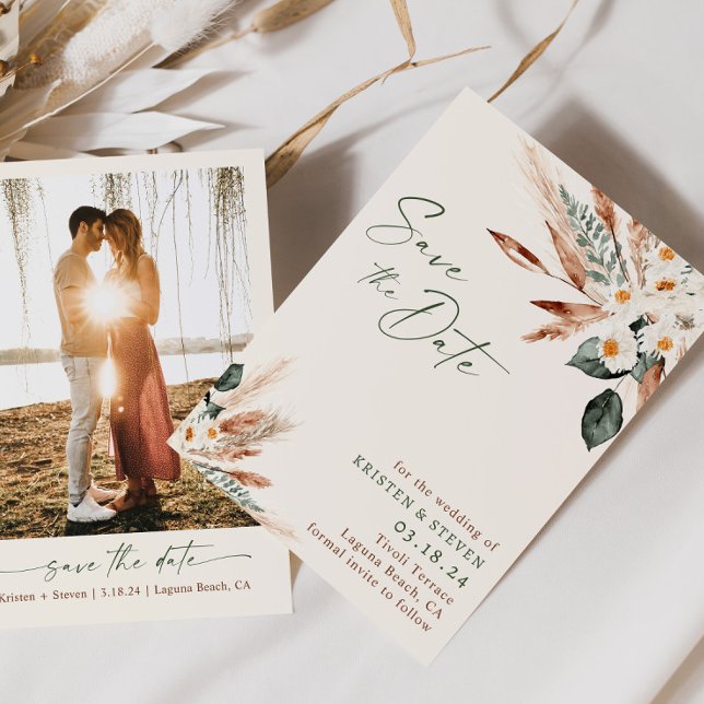 Convite Bohemian Dried Floral Greenery Salvar A Data (Criador carregado)