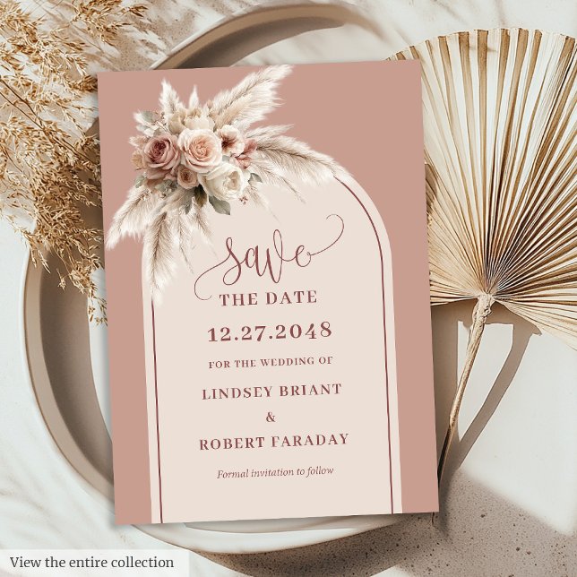 Convite Bohemian Dusty Pink Floral Arch Save the Date Card (Bohemian Dusty Pink Floral Arch Save the Date Card)