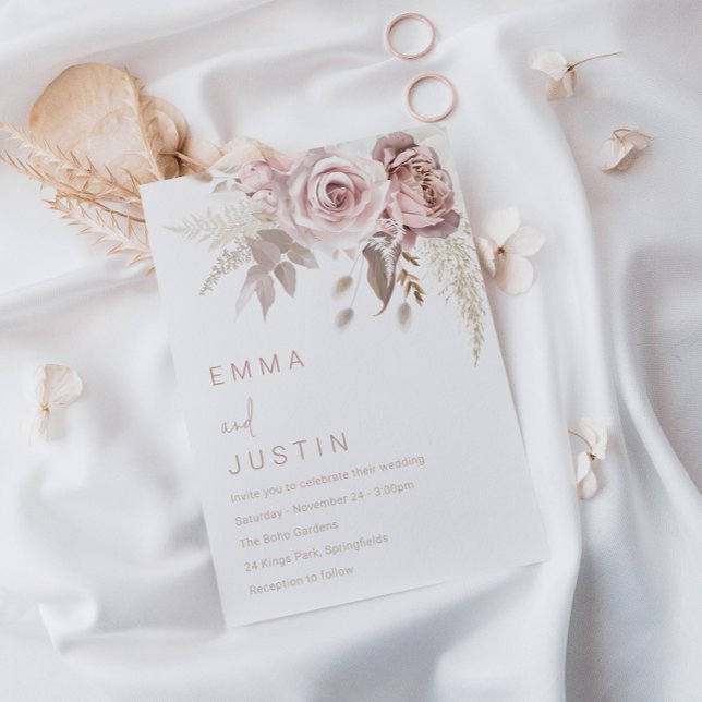 Convite Bohemian Dusty Rosa Blush Casamento Floral (Criador carregado)