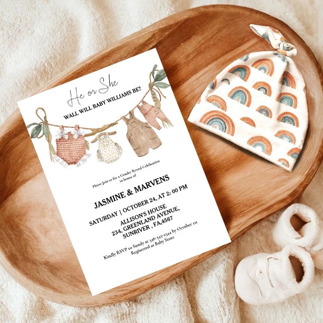 Convite Bohemian, ele ou ela, o gênero de roupas de bebê r (Criador carregado)