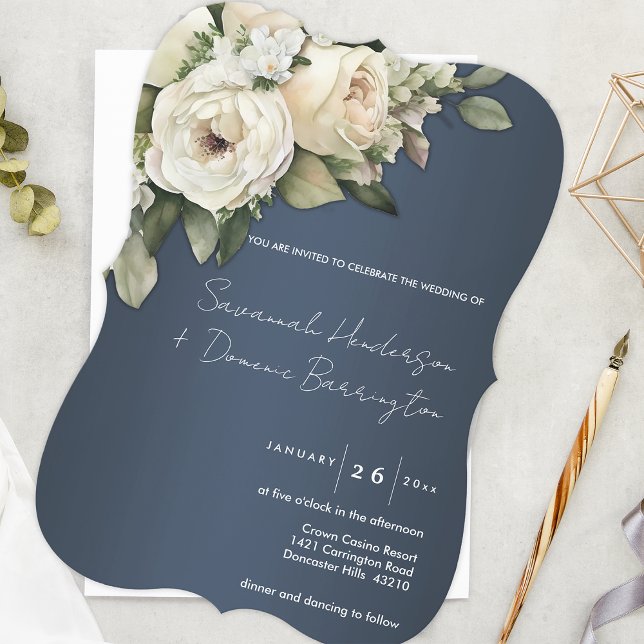 Convite Bohemian Elegance Curved Dusty Blue Weding (Criador carregado)