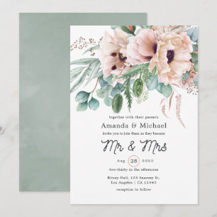 Convite Bohemian Eucalyptus Pink Poppy Casamento