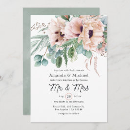 Convite Bohemian Eucalyptus Pink Poppy Casamento