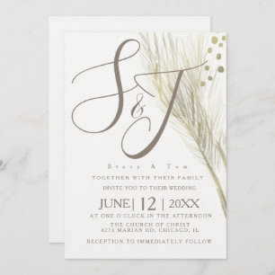 Convite Bohemian Faux Gold Foil Pampas Casamento Ivory