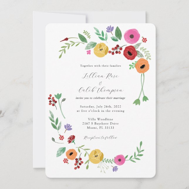 Convite Bohemian Floral Bright Color Invitation (Frente)