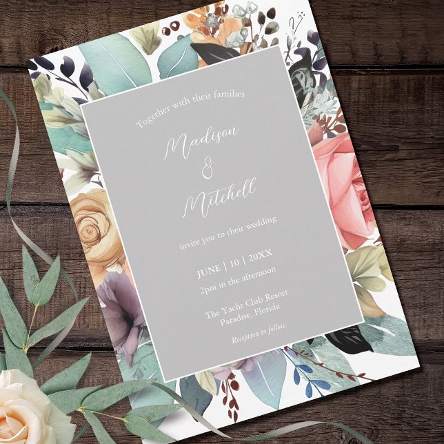 Convite Bohemian Floral Buquê Watercolor (Criador carregado)