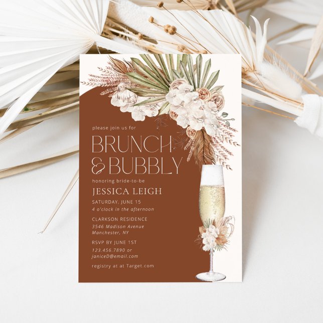 Convite Bohemian Floral & Feather Brunch & Bubble (Criador carregado)