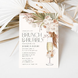 Convite Bohemian Floral & Feather Brunch & Bubble