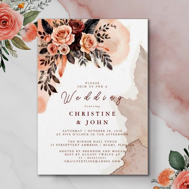 Convite Bohemian Floral Peach Pampas Grass Casamento (Criador carregado)