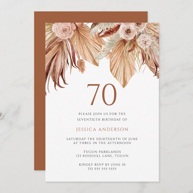 Convite Bohemian Floral Terracotta Boho 70 Birthday (Frente/Verso)
