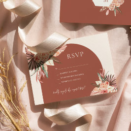 Convite Bohemian Floral Terracotta & Ivory Wedding RSVP Em