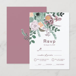 Convite Bohemian Green & Mauve Chic Floral Flowers respond