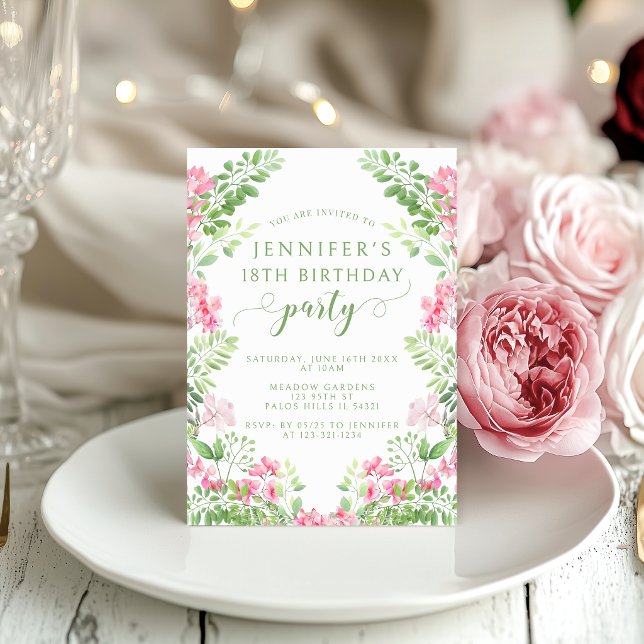 Convite Bohemian Hot Pink Floral Adult Birthday Invitation (Criador carregado)