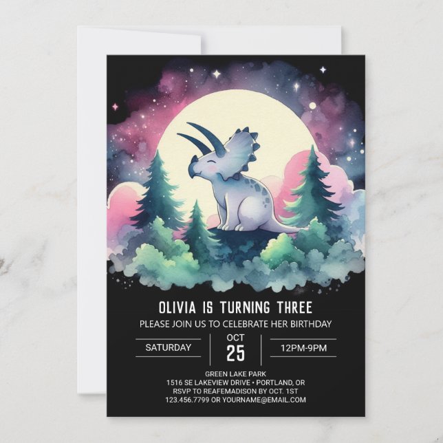 Convite Bohemian Kids Triceratops Aniversário (Frente)