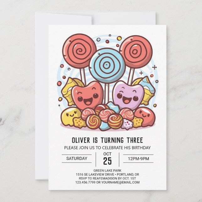 Convite Bohemian Lollipop Birthday (Frente)