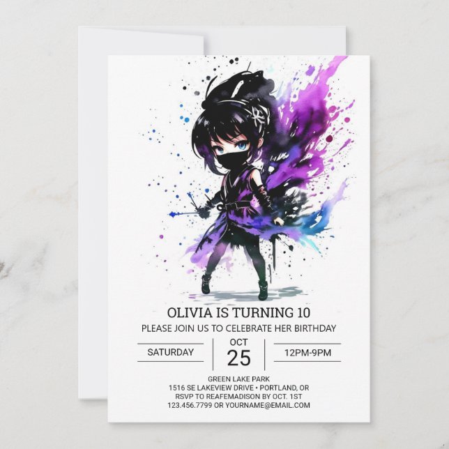 Convite Bohemian Ninja Printable Girl Aniversário (Frente)