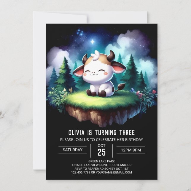 Convite Bohemian Printable Cow Birthday (Frente)