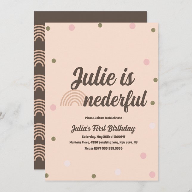 Convite Bohemian Rainbow First Birthday Oneince Confetti (Frente/Verso)