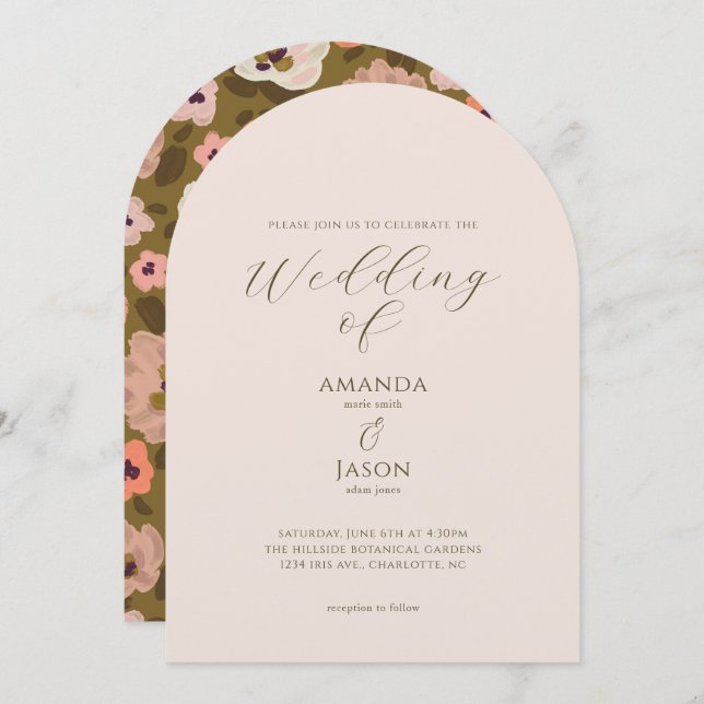 Convite Bohemian romantic painted floral garden wedding (Frente/Verso)