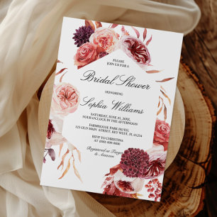 Convite Bohemian Rosa Marsala Chá de panela