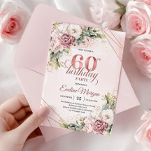 Bohemian Rose Gold Floral Greenery 60th Birthday