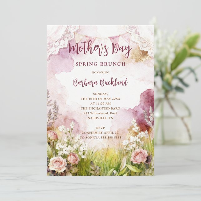 Convite Bohemian Rustic Springtime Floral Mothers Day (Em pé/Frente)