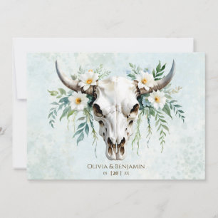 Convite Bohemian Watercolor Floral Cow Skull Casamento