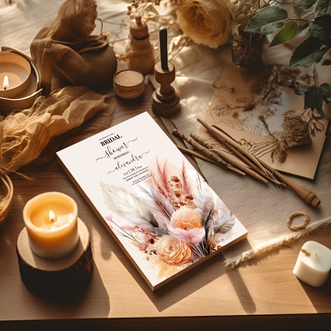 Convite Bohemian Watercolor Pampas Grass Bridal (Criador carregado)