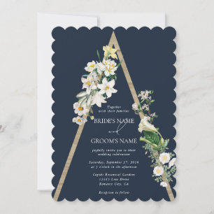 Convite Bohemian Wood Pyramid White Florals Blue Wedal