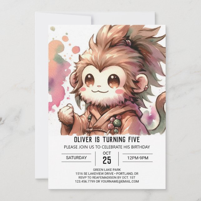 Convite Bohemian Woodland Monkey Birthday (Frente)