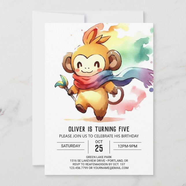 Convite Bohemian Woodland Monkey Birthday (Frente)