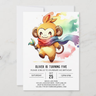 Convite Bohemian Woodland Monkey Birthday