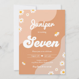 Convite Boho 7 Birthday Daisy Floral Groovy 70 Party