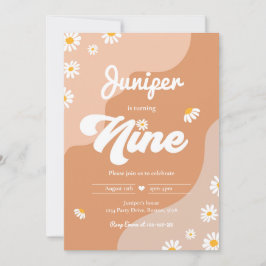Convite Boho 9º aniversário Daisy Floral Groovy 70