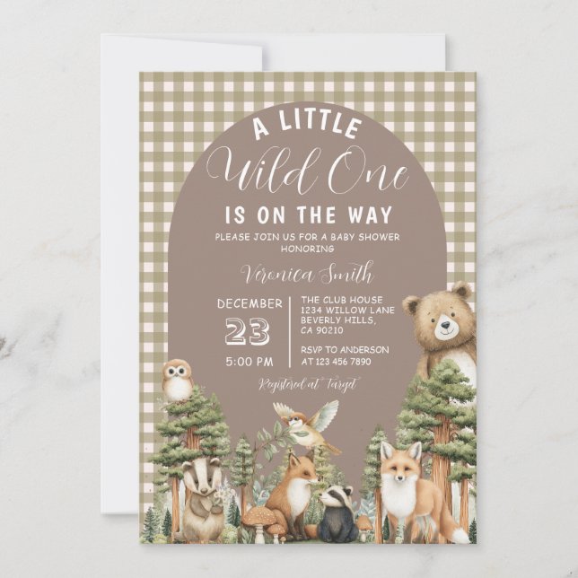 Convite Boho A Little Wild One Baby Shower Forest Animals (Frente)