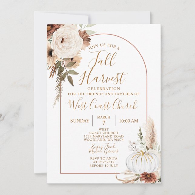 Convite Boho Abóbora de Colheita de Outono, Comunidade Fal (Frente)