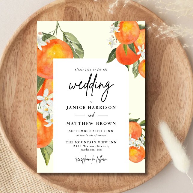 Convite Boho Abstract Sketchy Orange Garden Wedding (Criador carregado)