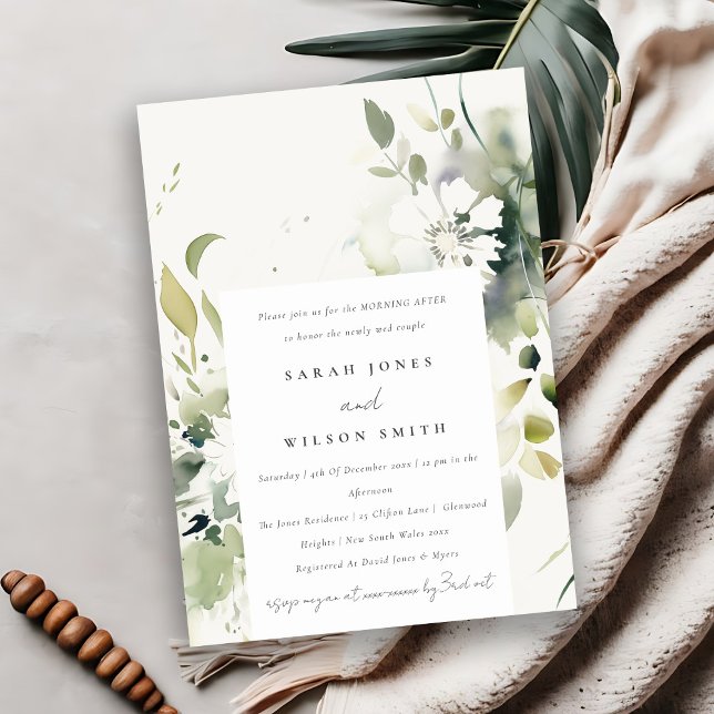 Convite Boho Abstrato Green - Manhã Floral Branca Após (Criador carregado)