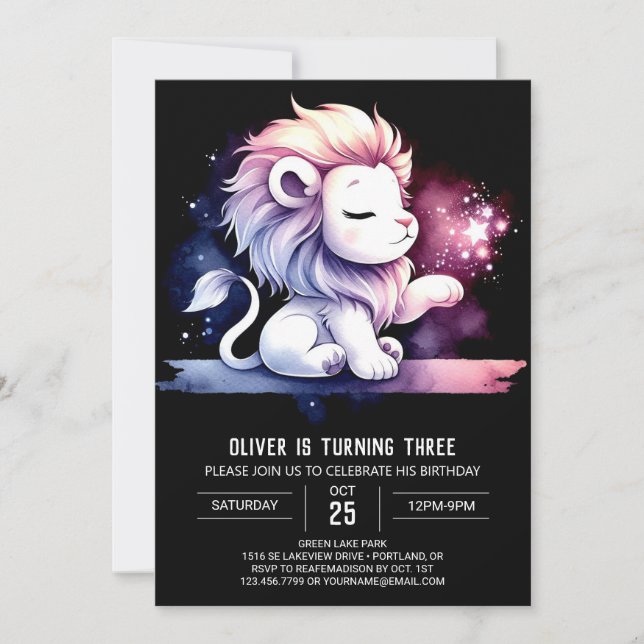 Convite Boho Adorable Lion Birthday (Frente)