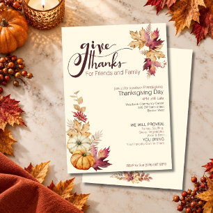 Convite Boho Aguarela Abóbora e Folhas Friendsgiving