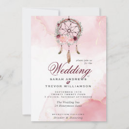 Convite Boho All in One Weding Pink Maroon Dream Catcher