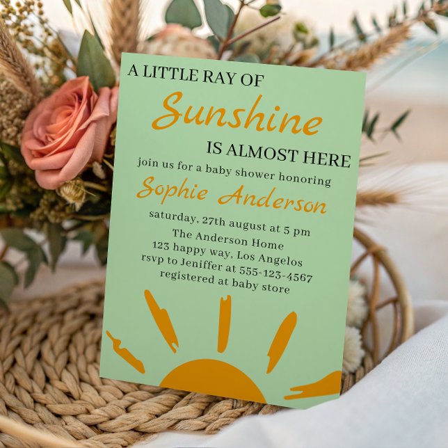 Convite Boho Amarelo Um Pequeno Raio de Sol Chás de Bebê (Criador carregado)