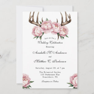 Convite Boho Antler com Celebração de Casamento de Peões R