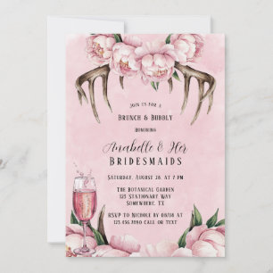 Convite Boho Antler e Peonies Rosa Brunch e Bubbles