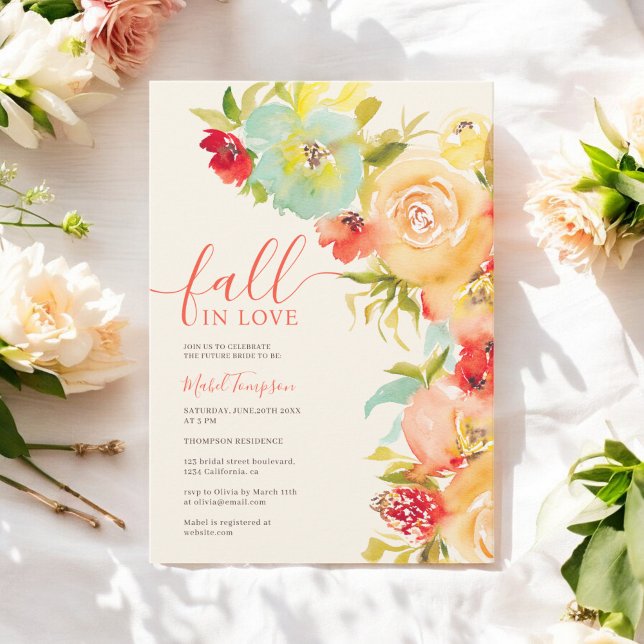 Convite Boho Apaixonar-se no chuveiro floral de aquarela n (Boho Fall in love floral watercolor bridal shower Invitation)