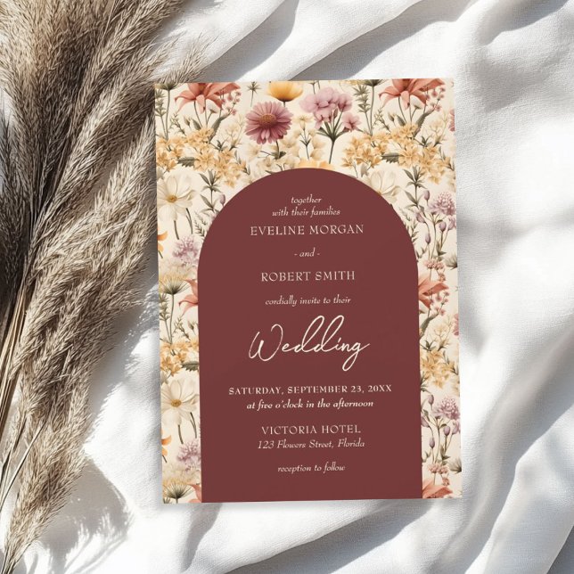 Convite Boho aquarela cai prado (Boho watercolor fall meadow wild flowers invitation)