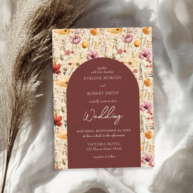 Convite Boho aquarela cai prado (Boho watercolor fall meadow wild flowers invitation)